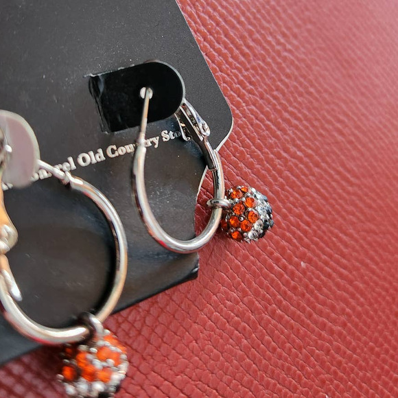 Silver Tone Orange, Black & White Crystal Earrings Sapphire Brand Cracker Barrel - Picture 3 of 4